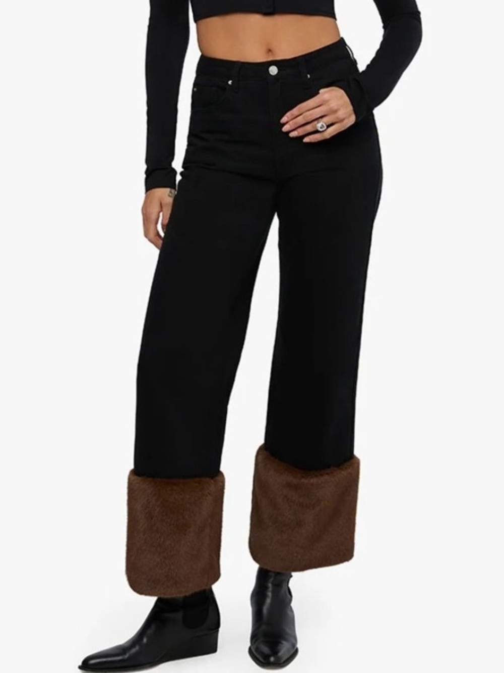 WeWoreWhat Faux Fur Straight Leg Jean NWT Size 27